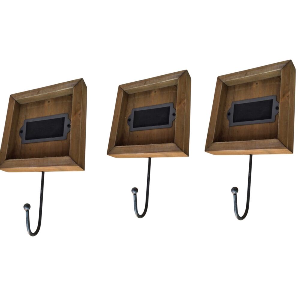 Lot of 3 New View Gifts & Accessories Rustic Wood Wall Hooks w Vinyl Label Area
